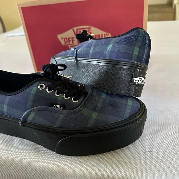 Vans Women's Authentic Stacked Velvet Plaid Green Black Platform Shoes Size 10 - Picture 4 of 7